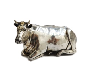 84 Silver and Diamond Eyed Figurine of a Cow Late 19th Century