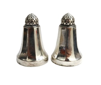 Pair Georg Jensen Sterling Silver Acorn Salt & Pepper Shakers 423 circa 1930