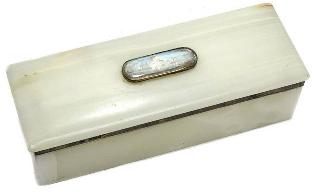 George Betjemann & S for Kirby Beard & Co White Onyx Box Silver & 14k Gold (1 of 6)