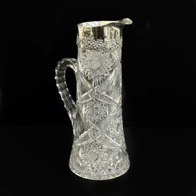 American Sterling Silver Mounted Cut Glass Jug or Pitcher circa 1900