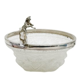 WMF German Silverplate & Frosted Glass Figural Ice Bowl circa 1885