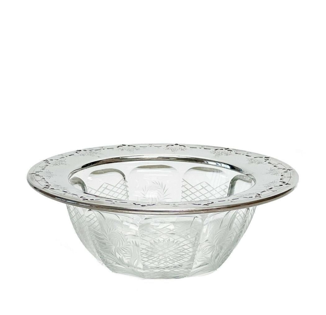 Meriden Brittania Co. American Sterling Silver Mounted Etched Glass Bowl c. 1897 (1 of 6)