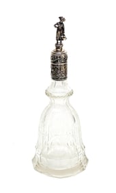 German 925 Sterling Silver and Cut Glass Decanter, Figural Cherub. Chipped