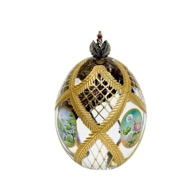 Theo Faberge Four Seasons Glass & Gilt Silver Egg St Petersburg Collection w Box
