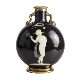 Moore Bros Pate Sur Pate Porcelain Moon Flask Henry, 19th Century. Tennis Player