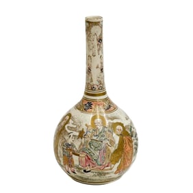 Japanese Satsuma Hand Painted Porcelain Teardrop form Vase Meiji period