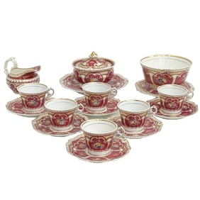 Chamberlain Worcester Porcelain Coffee / Tea Dessert Set for 6 circa 1810