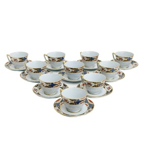 10 Copeland Spode England Porcelain Fine Stone Tea Cups & Saucers in Shima c1940