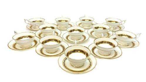 12 Coalport England Cup & Saucers in Citation, circa 1950. Gold Trim