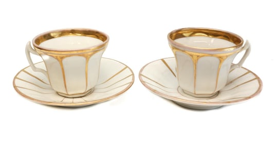 Pair Berlin KPM German Porcelain Gilt Cup & Saucers, circa 1850