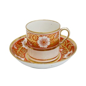 English Derby Hand Painted Cup & Saucer Gilt & Orange Florals circa 1820