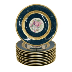 11 Rosenthal Bavaria Porcelain 9.25 in Plates Blue Gold Florals