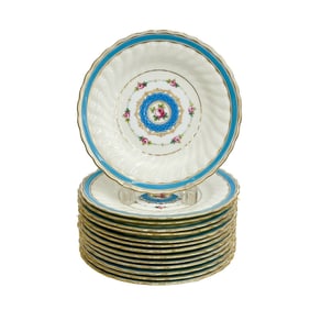14 Mintons England Hand Painted Porcelain Dessert Plates Blue