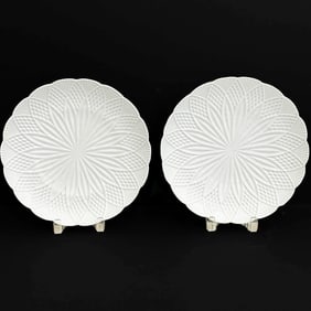 Pair Meissen Germany Molded Floral Porcelain 11.5 in Serving Dishes c1900