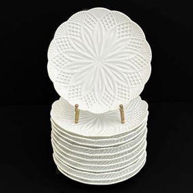 12 Meissen Germany Molded Floral Porcelain Dessert Plates c1900