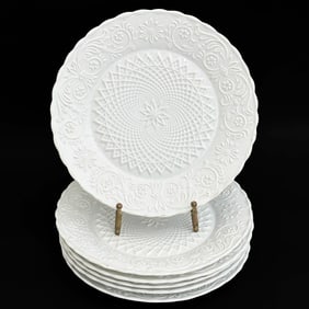 6 Meissen Germany Molded Porcelain 8.3 inch Plates c1900