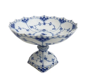Royal Copenhagen Denmark Porcelain Cake Stand Blue Fluted Full Lace #1020 1965