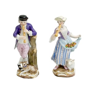 Pair Meissen Germany Hand Painted Porcelain Musician Figurines circa 1880