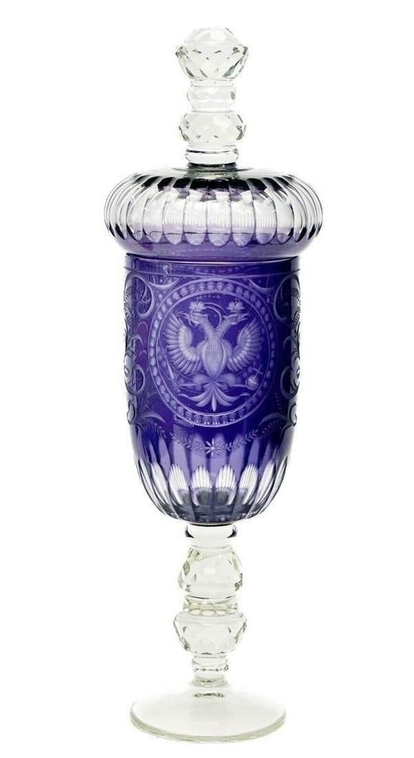 Continental Glass Pokal Russian Coat of Arms Double Eagle Purple Cut to Clear (1 of 8)
