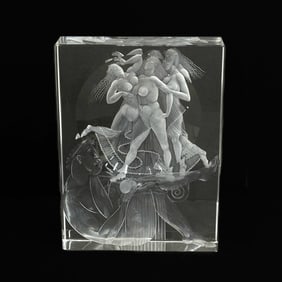 Becvar & Skala Moser Engraved Glass Sculpture Judgement of Paris Signed 1993