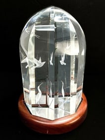 Steuben Engraved Glass Sculpture BIRD SONG by Peter Aldridge & Jane Osborn-Smith