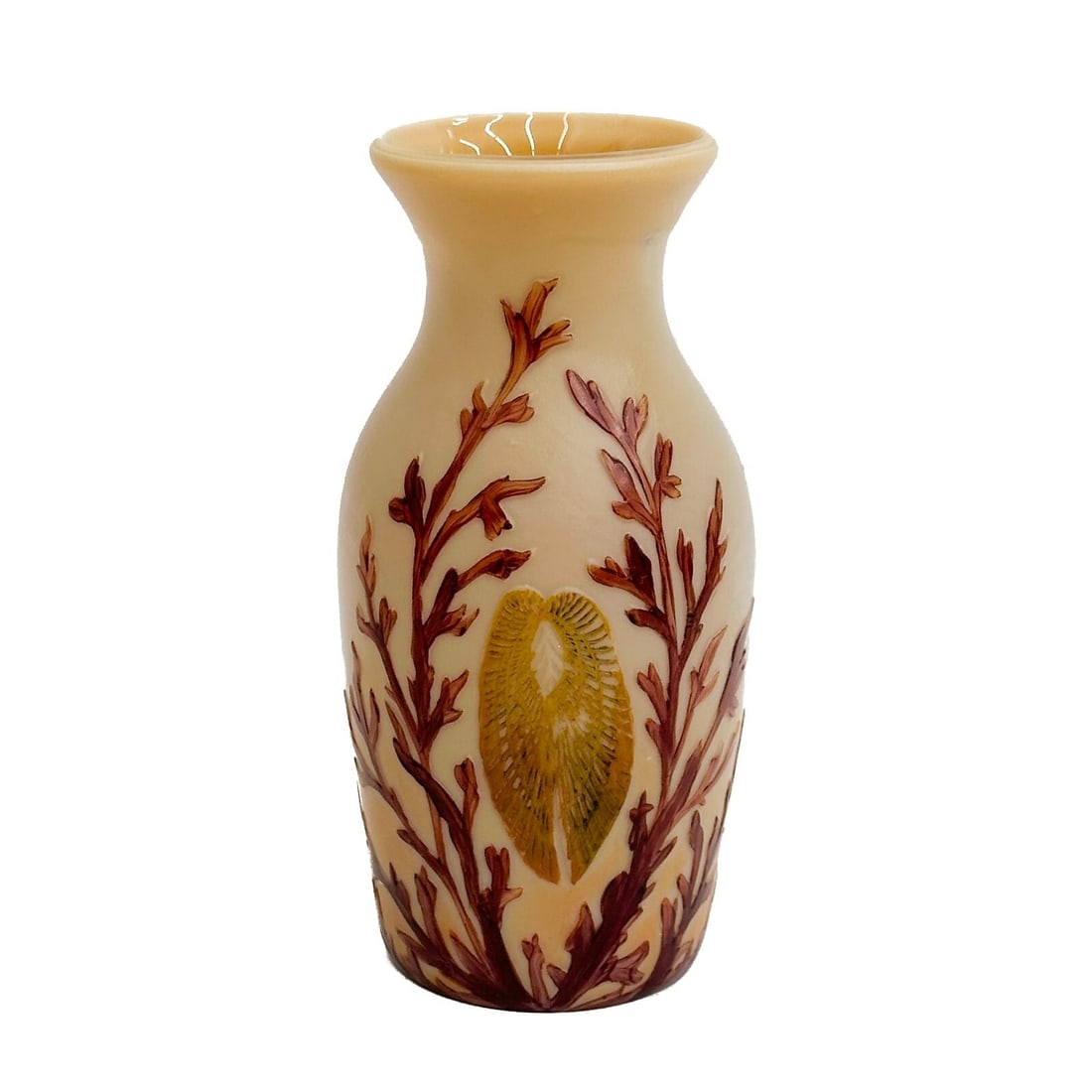 Legras & Cie France Acid Etched Enameled Art Glass Vase Coral & Shell c1900 (1 of 7)