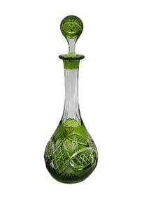 Val Saint Lambert Green Cut to Clear Glass Decanter Early 20th Century