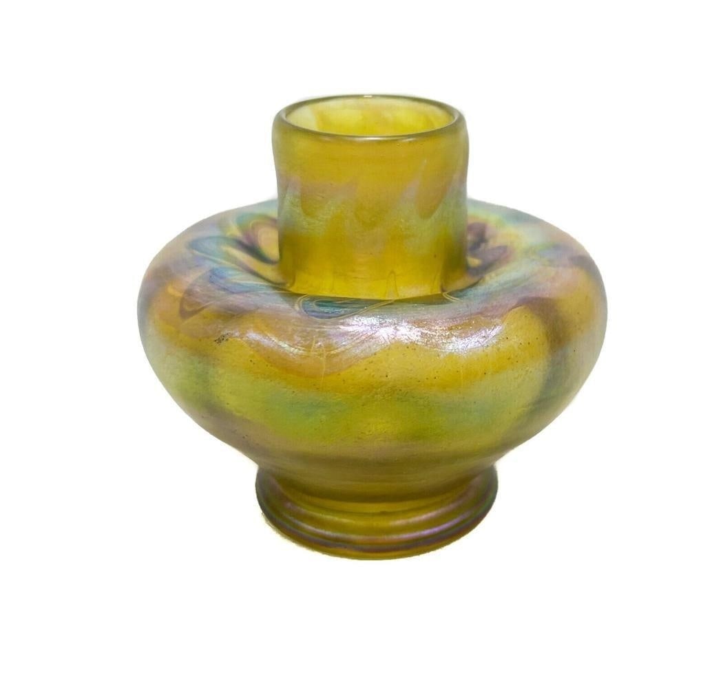LCT Tiffany Gold Favrile Art Glass Miniature Vase, Pulled Designs #A2981, c1895 (1 of 8)