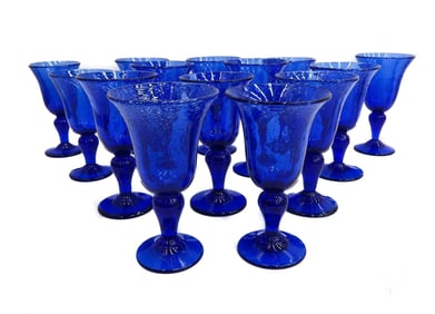 14 French Blown Controlled Bubble Water Glass Goblets 20th Century