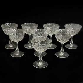 8 Seneca Engraved 5 inch Wine Glasses Cut #857 Florals