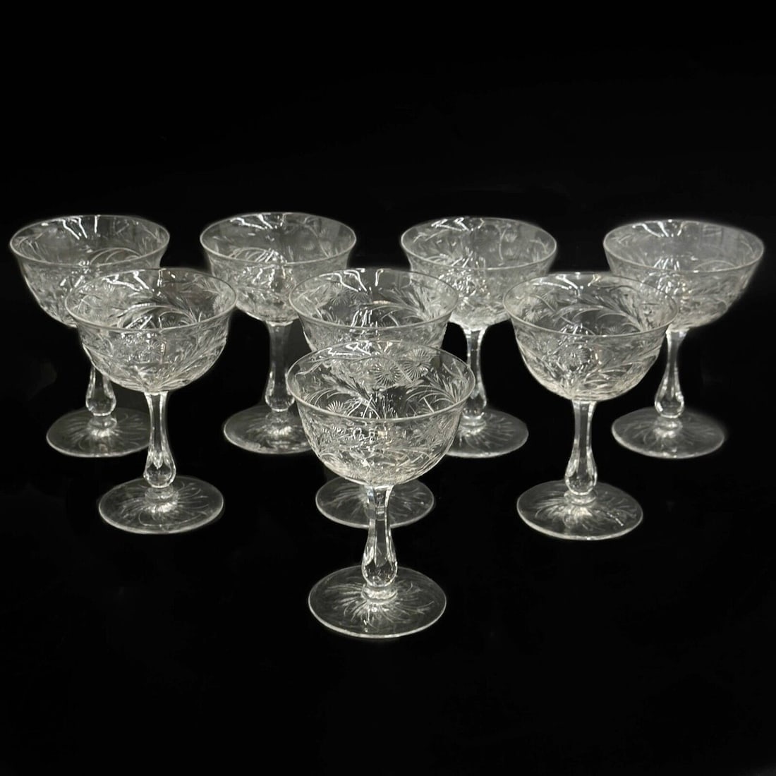 8 Seneca Engraved 5 inch Wine Glasses Cut #857 Florals (1 of 3)