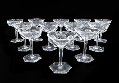 12 Baccarat France Cut Glass Champagne Saucers or Sherbets in Malmaison