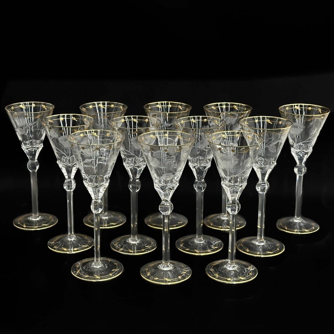 12 Moser Czech Cut Crystal Gilt Glass Water Goblets in Paula (1 of 7)