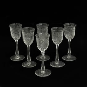 6 Seneca Engraved Sherry Glasses Cut 857
