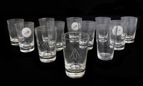 12 Prince Albert Engraved Small Tumbler Glasses Collection of Princess Lilian of Belgium