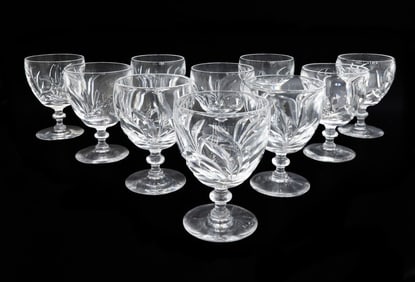 10 Steuben Art Glass Water Goblets in Leaves Signed