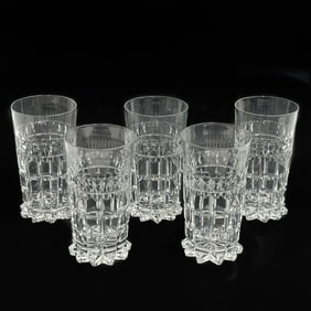 5 English Cut Glass Tumbler Glasses 10 Pointed Star circa 1900