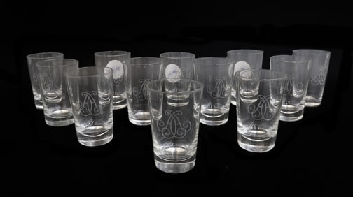 12 Prince Albert Engraved Small Tumbler Glasses Collection of Princess Lilian of Belgium