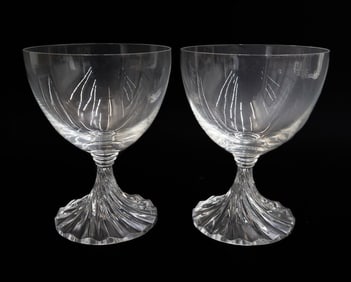 Pair Lalique France Crystal Glass Water Goblets in Rambouillet