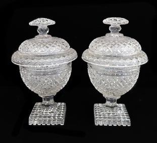Pair English Cut Glass Footed Sweetmeat Dishes 1st Quarter 19th Century