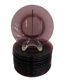 14 American Amethyst Cut and Polished Glass 8.25 inch Plates Mid Century
