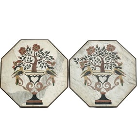 Pair Italian Pietra Dura Stone Wall Hanging Plaques 19th century
