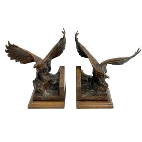 Pair Sandy Scott Bronze Sculpture Eagles in Flight Birds Bookends Ltd Ed/100