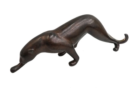 Loet Vanderveen (Dutch 20th C) Patinated Bronze Sculpture of a Cougar Signed