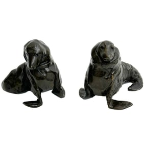 Pair Jose-Maria David French Bronze Seal Walrus Sculptures LTD ED/8