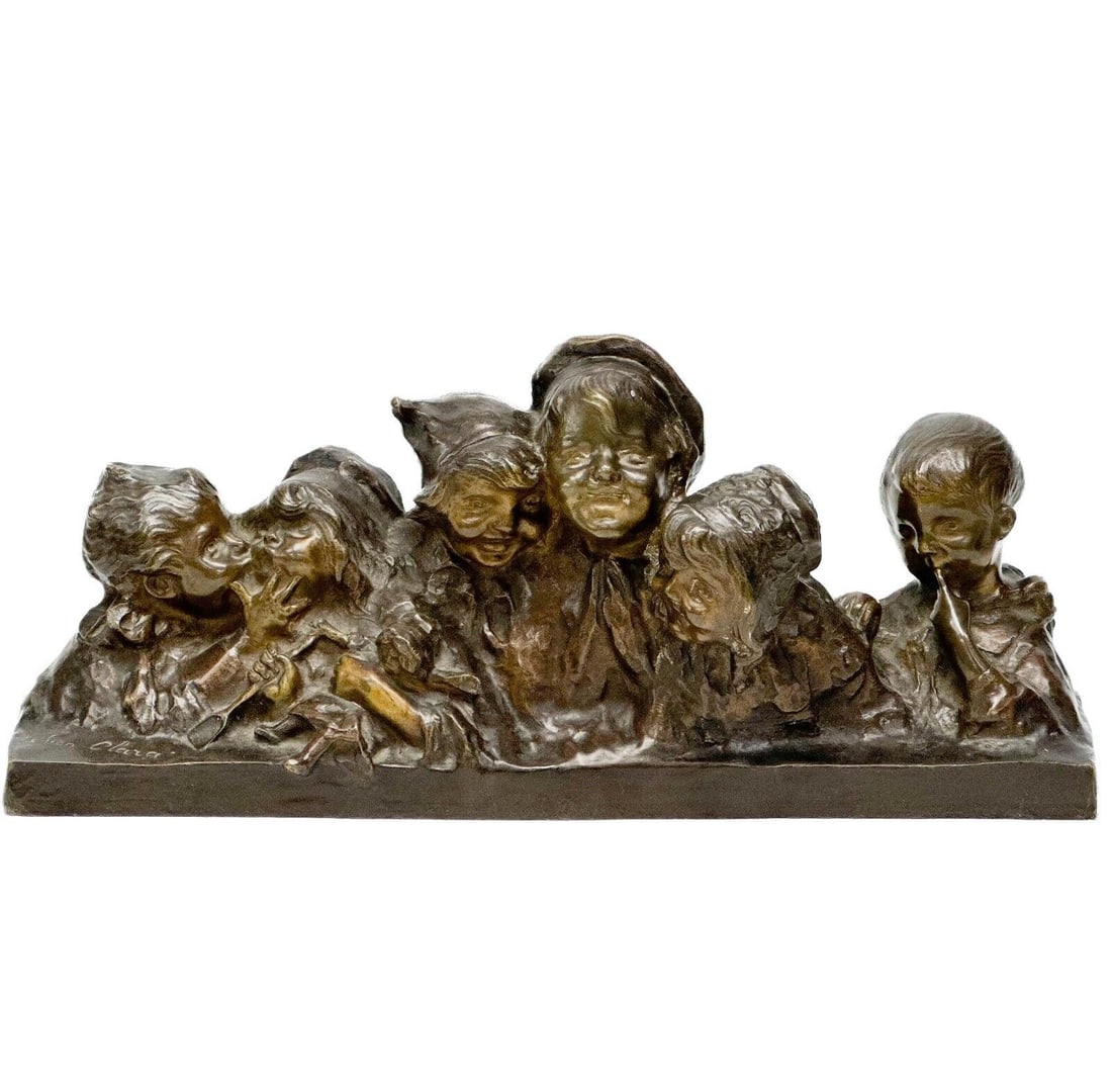 Juan Clara (1875-1957) Bronze Statue Children "Murmure" 1st half 20th cen Signed (1 of 8)