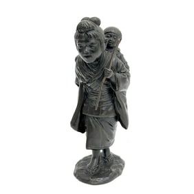 Genryusai Seiya Japanese Bronze Okimono Woman with Child