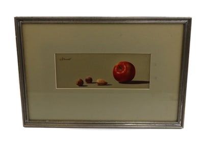 Gerald   (American 20th Century) Oil on Board Painting Apple and Nuts