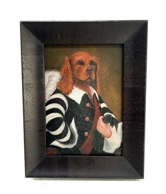 Oil on Canvas Painting-Amphormorphic Cavalier Dog Figure