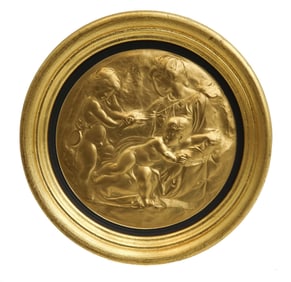 Wedgwood England Gilt and Black Basalt Plaque Tondo Madonna after Michelangelo